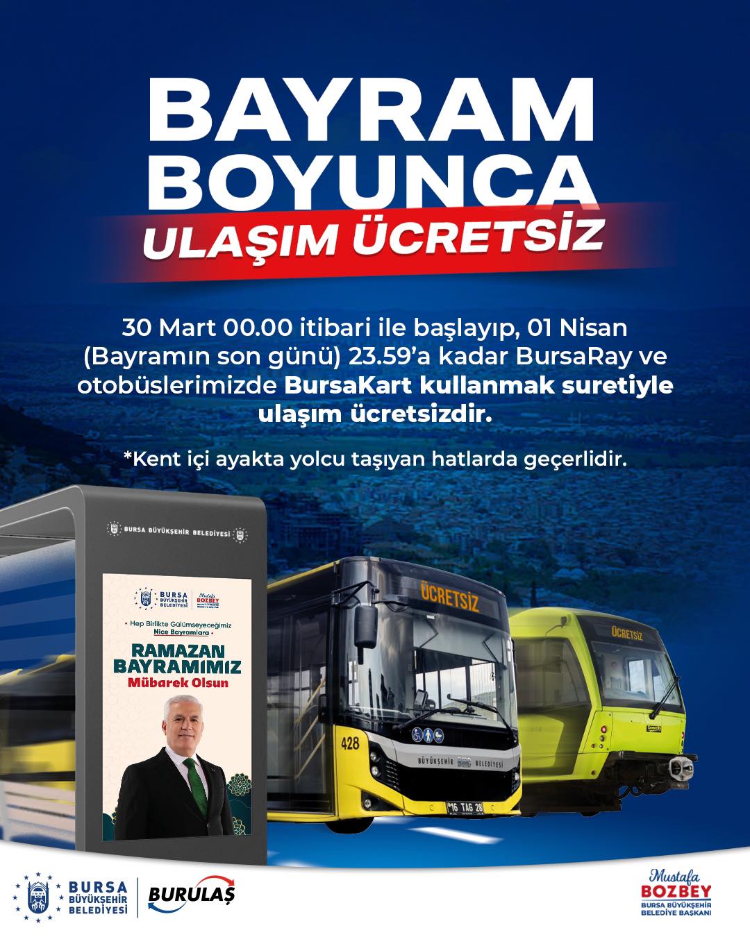 Bursa’da bayram boyunca ulaşım ücretsiz