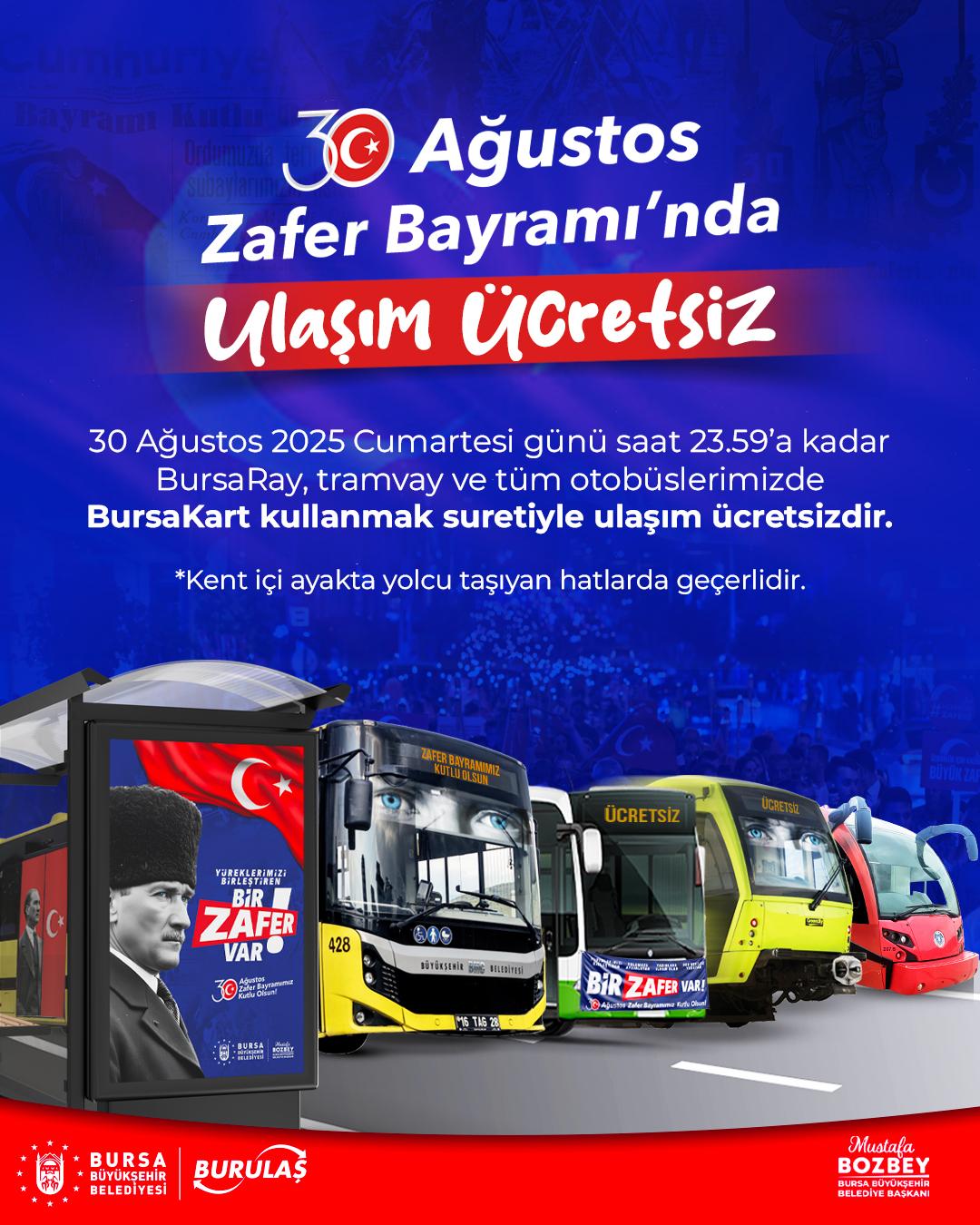30 Ağustos Zafer Bayramı’nda ulaşım ücretsiz