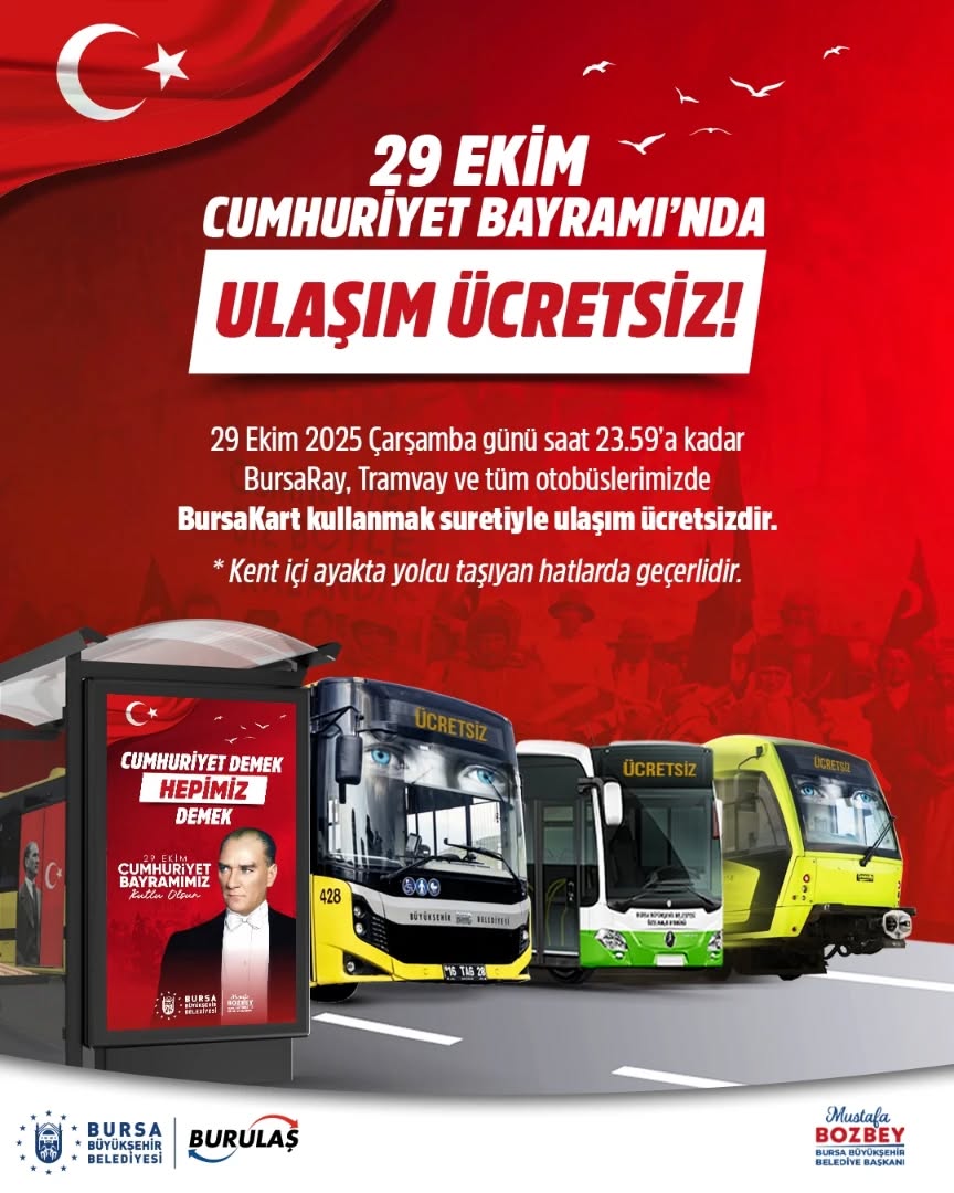 29 Ekim’de toplu ulaşım ücretsiz